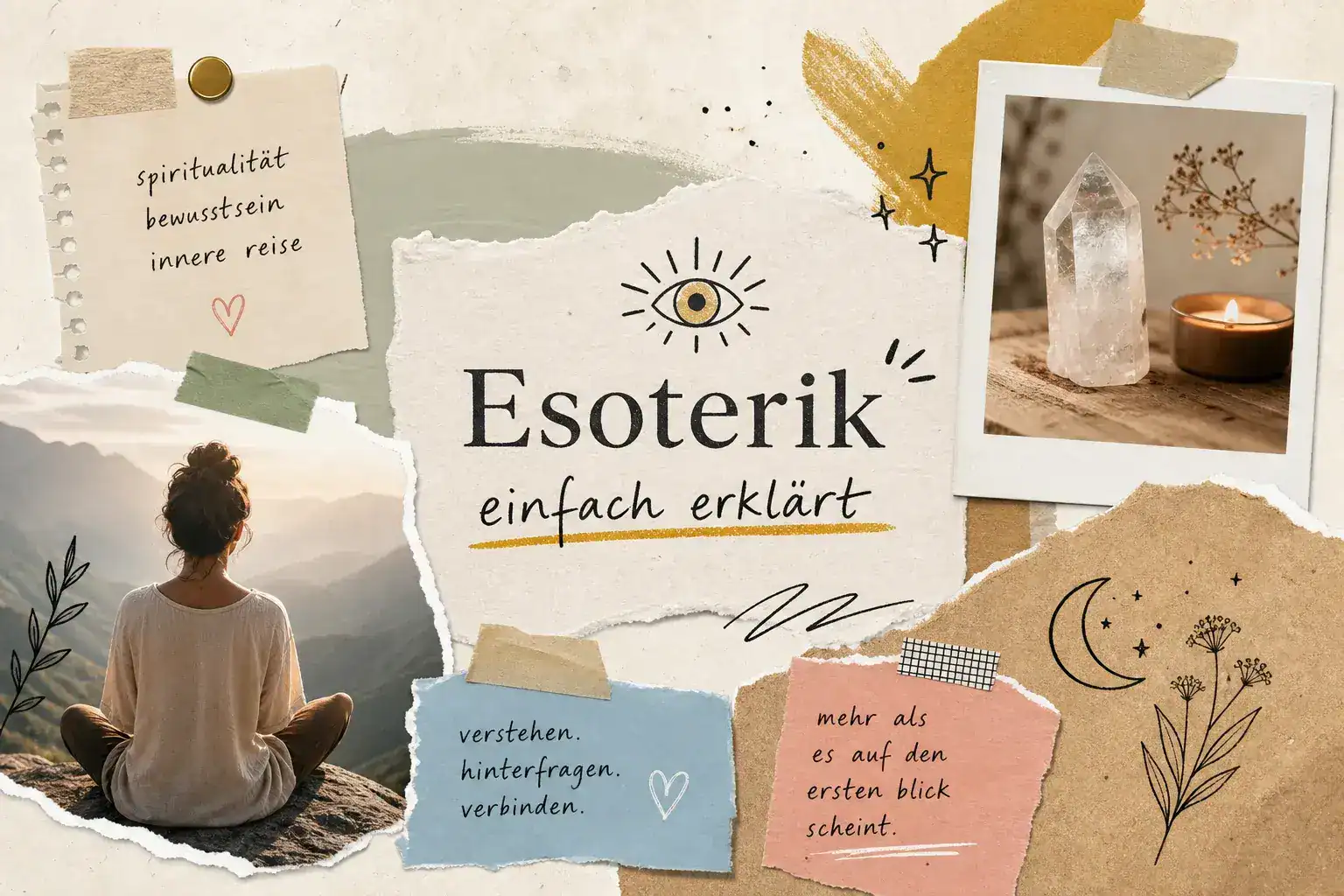 Was ist Esoterik – Kerze, Kristalle und Lenormandkarten als Symbole esoterischer Praxis