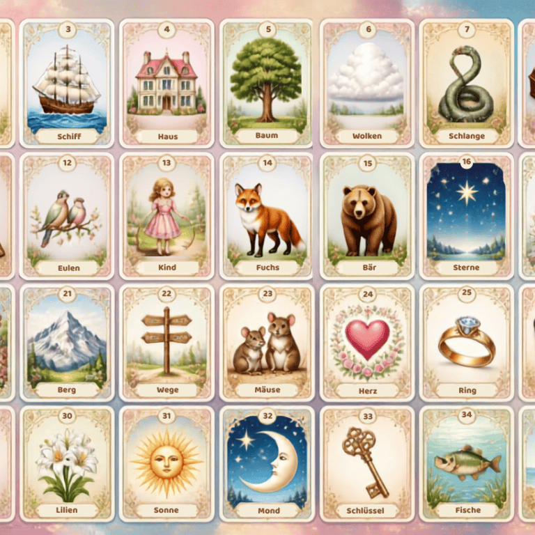 Wissenswertes und Interessantes zum Kartenlegen und Wahrsagen 10 Lenormand Große Tafel: alle 36 Lenormandkarten in einer Legung ausgelegt