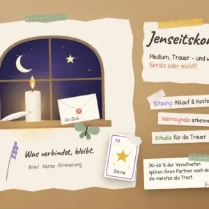 Jenseitskontakt mit einem Medium &ndash; Collage mit Brief, Kerze und Erinnerungen an einen Verstorbenen