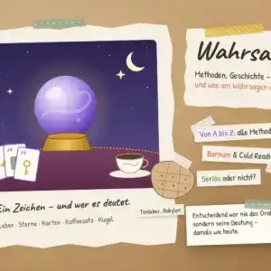 Wahrsagerei &ndash; Collage mit Kristallkugel, Lenormandkarten, Kaffeetasse und babylonischer Tonleber